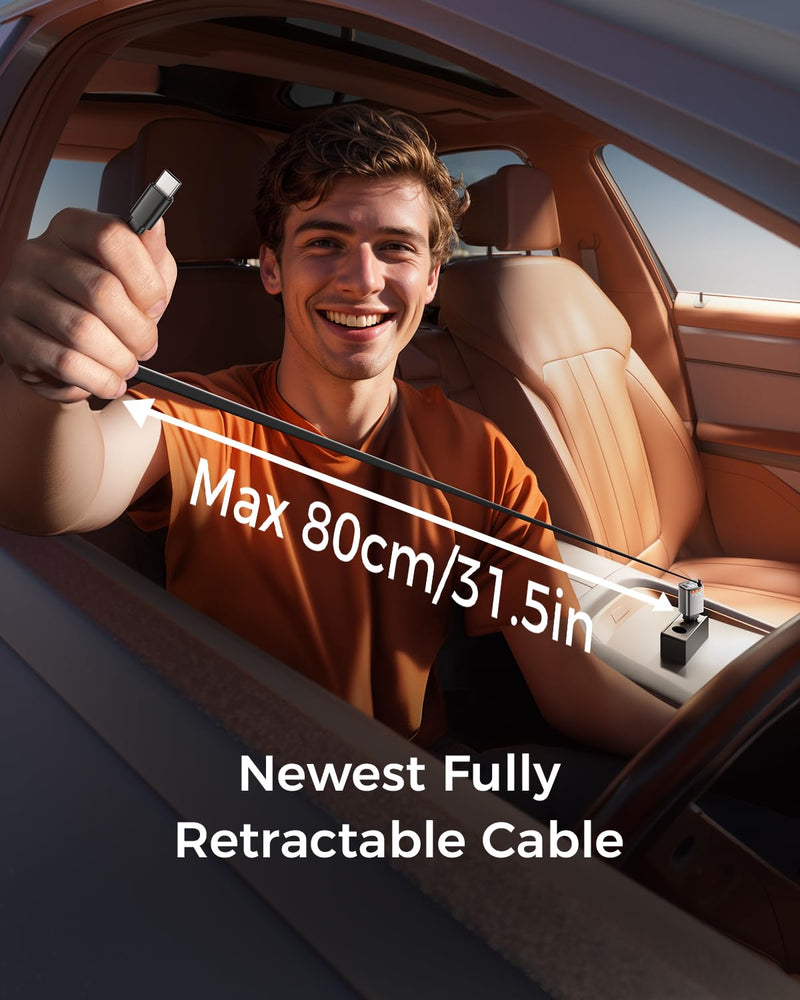 [AUSTRALIA] - SUPERONE 69W Retractable Car Charger with Dual Cables, Compact Bluetooth 5.3 Car Adapter, FM Transmitter Radio Receiver for Hands-Free Calls & MP3 Music, USB C Fast Charging for iPhone Android 