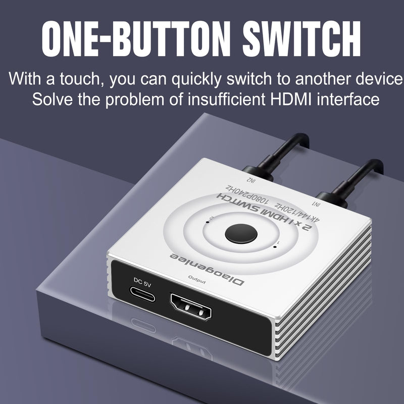 HDMI Switch 4K@120hz，2 in 1 Out switcher Splitter 4Kx2K@120hz，4K@144hz,1080p@240hz,HDMI 2.0b 2x1,Aluminum Shell, Compatible with PS4 PS5, Xbox, Fire Stick, Apple TV, Roku, PC, TV
