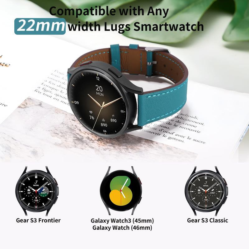 2 Pack Leather Band(Yellow,Blue) Compatible with Samsung Galaxy Watch 46mm,Watch 3 45mm,Gear S3 Frontier Classic,Top Grain Genuine Leather 22mm 20mm Watch Band for Women Men
