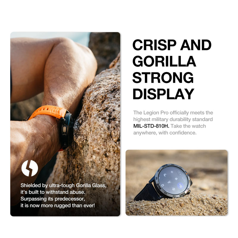 AGM Legion Pro Rugged Smart Watch, 1.43in AMOLED Display(60Hz, 600Nits), Shockproof & Drop-proof, 50M Waterproof, 100+ Sports Modes, Advanced Health Tracking, Bluetooth Calling, Compass & Built-in GPS