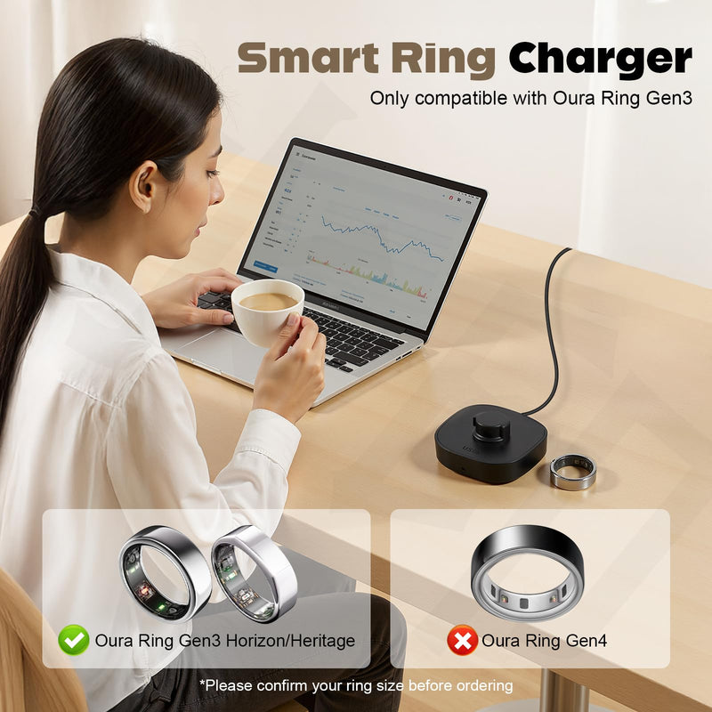 Compatible with Ring Gen 3 Size 10 Charger, Upgraded Safety Mechanism and USB-C Cable Charger One-Step ChargingDock for Smart Ring (Size 10)
