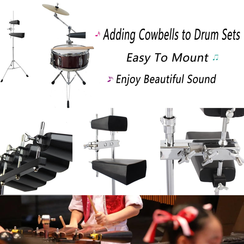 7 Inch Large Cow Bell Noise Makers, Metal Cowbell with Handle and Stick, Hand Percussion Music Cowbell for Sporting Events, Drum Set, Church, Weddings, Beautiful Clear Tapping Sound (Black)