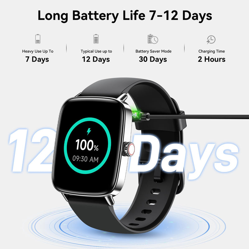 Smart Watch for Women Men, 1.85" HD AMOLED Fitness Tracker (Answer/Call) with 24/7 Heart Rate/Sleep/SpO2 Monitor for iPhone & Android, 120+ Sports Modes Smartwatch with IP68 Waterproof, 2 Bands Black