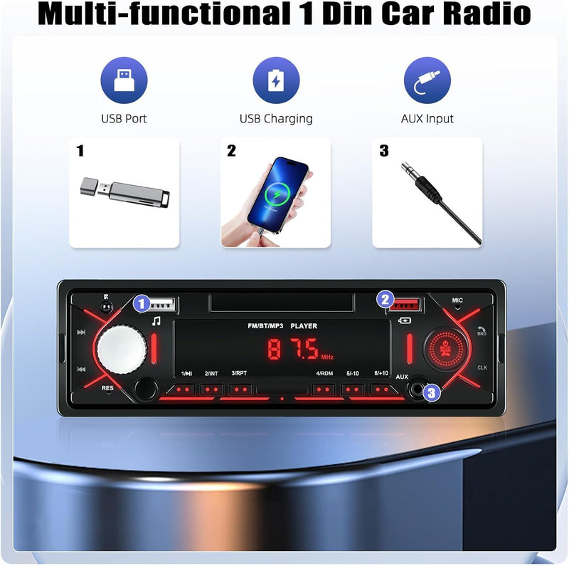 [AUSTRALIA] - CAMECHO Car Radio Bluetooth Single DIN Car Stereo Audio, Car Audio with Bluetooth Handsfree/FM/ MP3/U Disk/AUX/USB Charge | Not a CD Player 