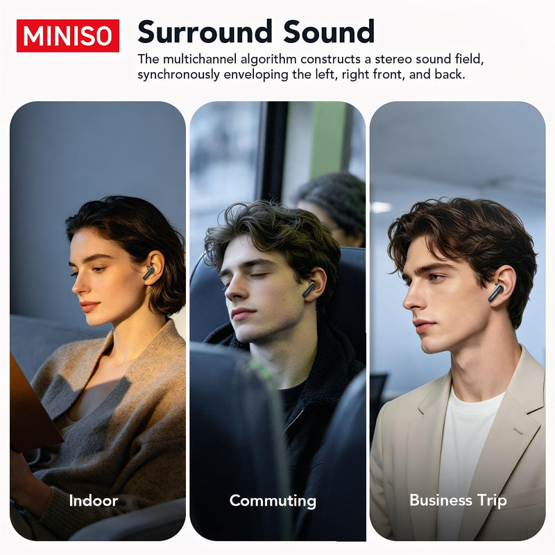 MINISO MS128 ANC Bluetooth 6.0 in-Ear Earbuds Touch Screen Charging Case | Adaptive Noise Cancellation HD Call Mic, IPX5 Sweatproof, 24H Long Playtime Ergonomic Fit for Commute Travel Sports Daily Use Black