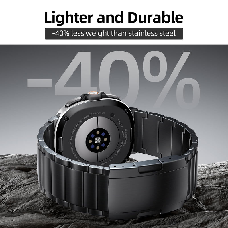 Titanium Band for Samsung Galaxy Watch 9/8 40mm/44mm/8 Classic 46mm | Titanium Metal, Lightweight & Ultra-Durable, Business & Casual Style, Folding Clasp with Double Security for Men Women Black Titanium