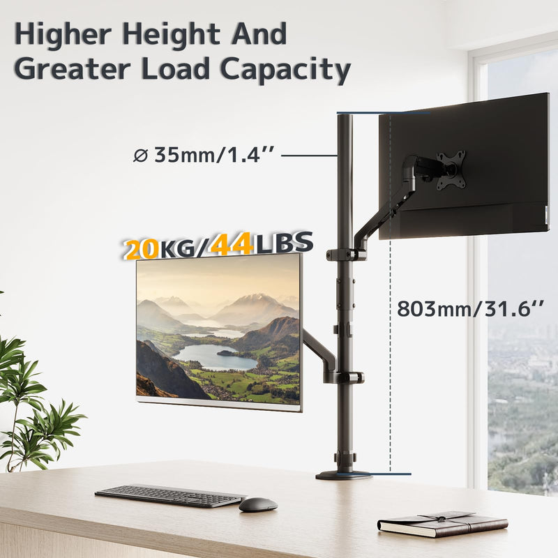 31.6" Steel Extra Tall 2-Section Monitor Arm Pole with C-Clamp/Grommet Base | Sturdy Center Pole Only for Monitor Stand Mounts, Adjustable Height, Compatible with C-Clamp & Grommet Bases,Black black