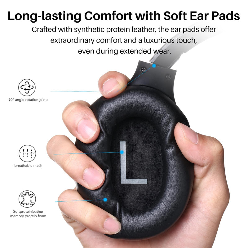 TOZO HT2 Hybrid Active Noise Cancelling Headphones, Wireless Over Ear Bluetooth Headphones, 60H Playtime, Hi-Res Audio Custom EQ via App Deep Bass Comfort Fit Ear Cups, for Home Office Travel Black