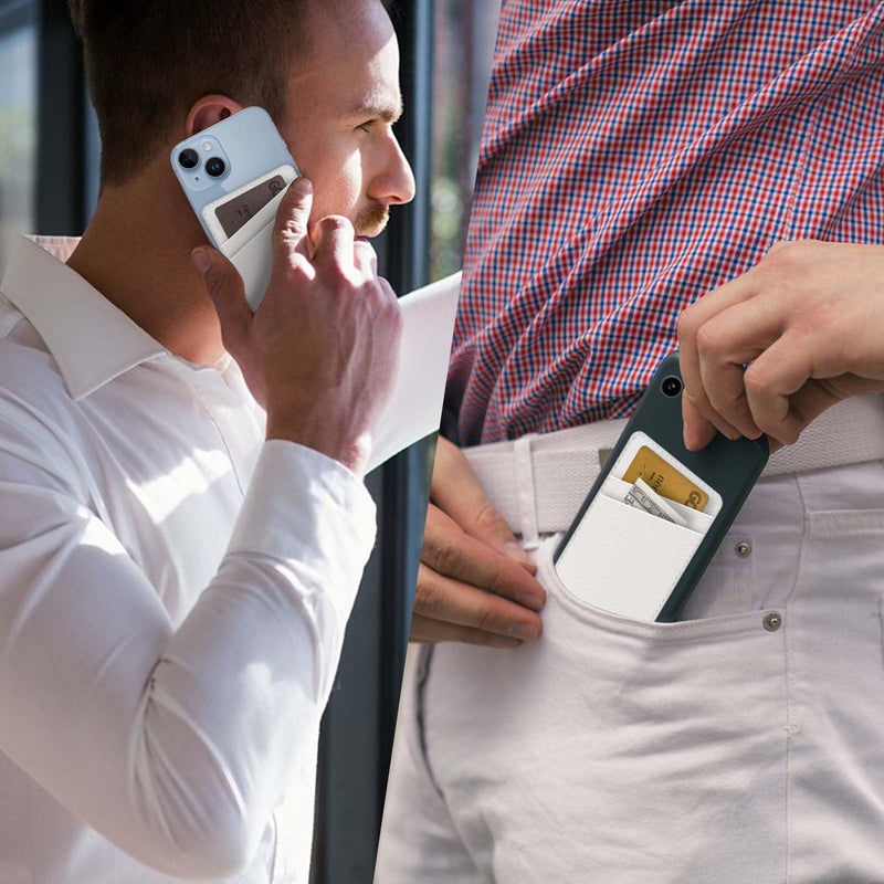 Leather Phone Card Holder Phone Wallet, Stick Back Phone Wallet Sticker Stylish Phone Case Credit Card Holder, Suitable for iPhone, Samsung, Android and Most Smart Phones. White Silver