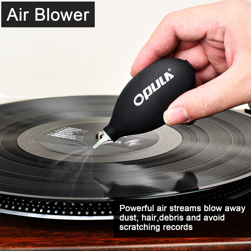 Vinyl Record Cleaner Kit - OPULA 6PCS Vinyl Records Cleaning Kit for Records Albums - Soft Velvet Record Brush, Air Blower, Turntable Stylus Gel, Cleaning Liquid, Stylus Brush, Brush for Velvet