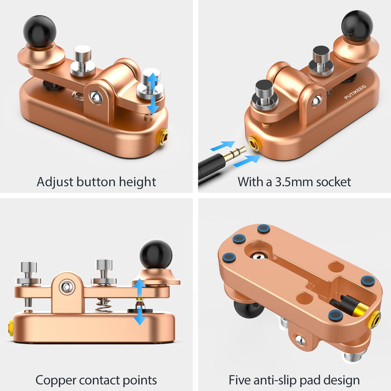 Mini CW Key Automatic Morse, Radio HAM Send Telegram Double Paddle Morse Code Key with Aluminum Alloy Body Base Gold(S)