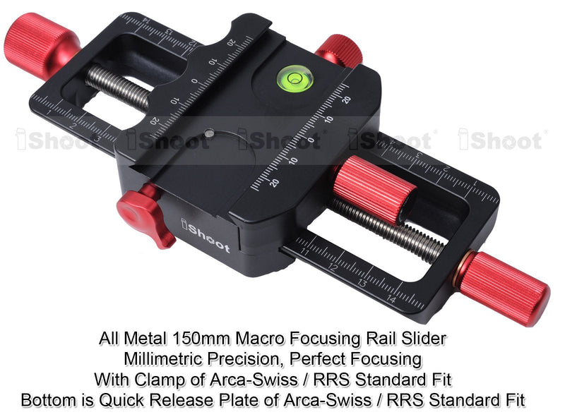 Universal 150mm Macro Focusing Rail Slider Close-up Shooting Head Camera Support Bracket Holder with Arca-Swiss Fit Clamp and Quick Release Plate in Bottom for Tripod Ballhead