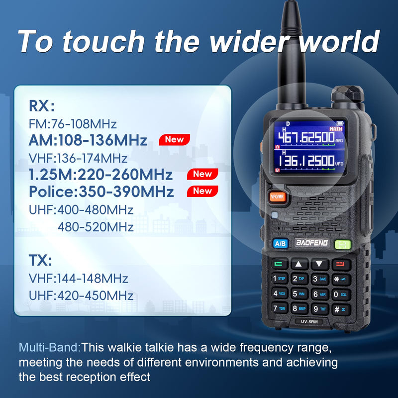 BAOFENG 5RM Ham Radio 10W High Power(Upgrade of UV-5R),8 bands Long Range Two Way Radio Handheld,NOAA, Frequency Copy,999CH,USB C Charging 2500mAh Battery,6.1" &15.12" 771 Long Antenna-1 Pack Full Kit