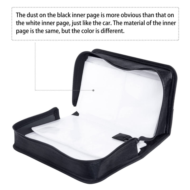 DVD Case, 128 Capacity CD/DVD Case Wallet Binder Storage Holder Booklet for Car Home Office and Travel (White Binder, Black) White binder