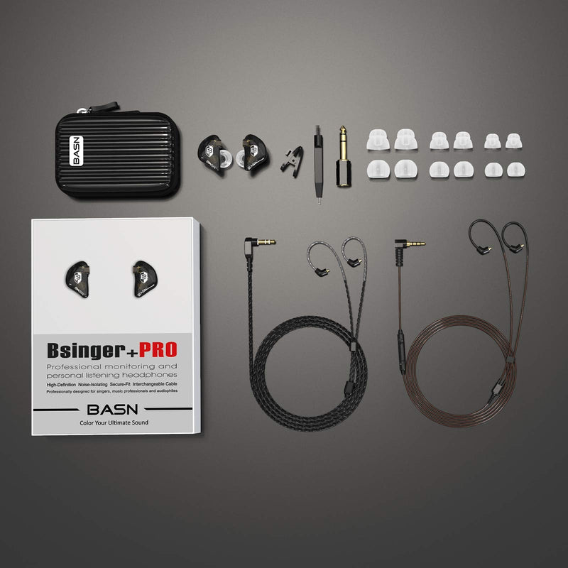BASN Bsinger PRO in-Ear Monitors Hybrid Dynamic Dual Drivers Two Detachable MMCX Cables Musicians in-Ear Earbuds Headphones (Black) Black