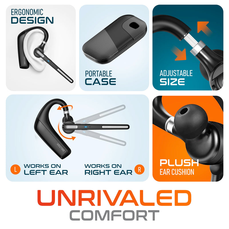 Delton Ultralight Bluetooth Headset with Noise Cancelling Microphone | Bluetooth Earpiece with Carrying Case, Wireless Headset for PC/Laptop, Compatible with MS Teams, Zoom and More - Black