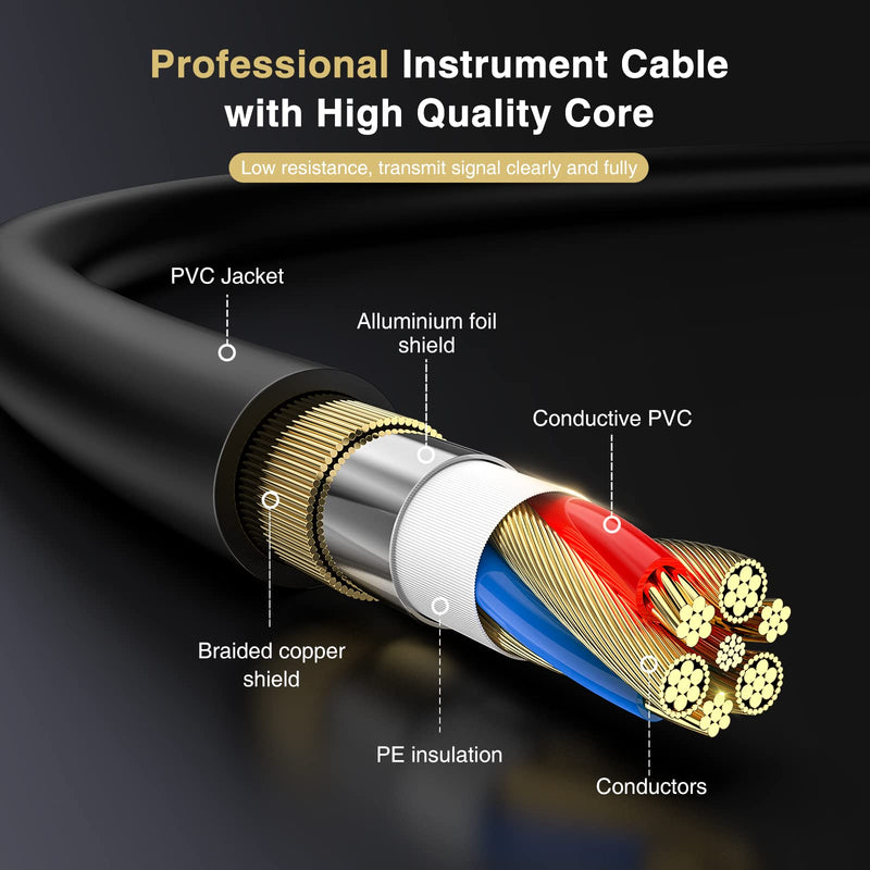 LEKATO Guitar Cable 10ft Exclusive Mute Plug, Electric Instrument Cable for Electric Guitar, Bass, Professional Electric Guitar AMP Cord with Dual Mute Plug Ends, 1/4" Right Angle to Straight Plug