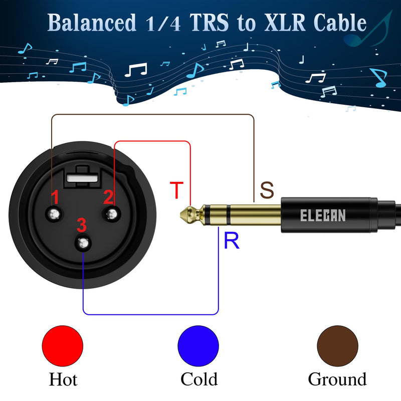 Elecan 6.35mm (1/4 Inch) TRS to XLR Cable 50 Ft Male to Male-Balanced Shielded 3 Pin XLR to 1/4 Quarter inch Cord, Profesional/HiFi Stereo Guitar Cable with 6.35 mm to 3.5 mm Aadpter+Ties 50FT 6.35mm to XLR Male
