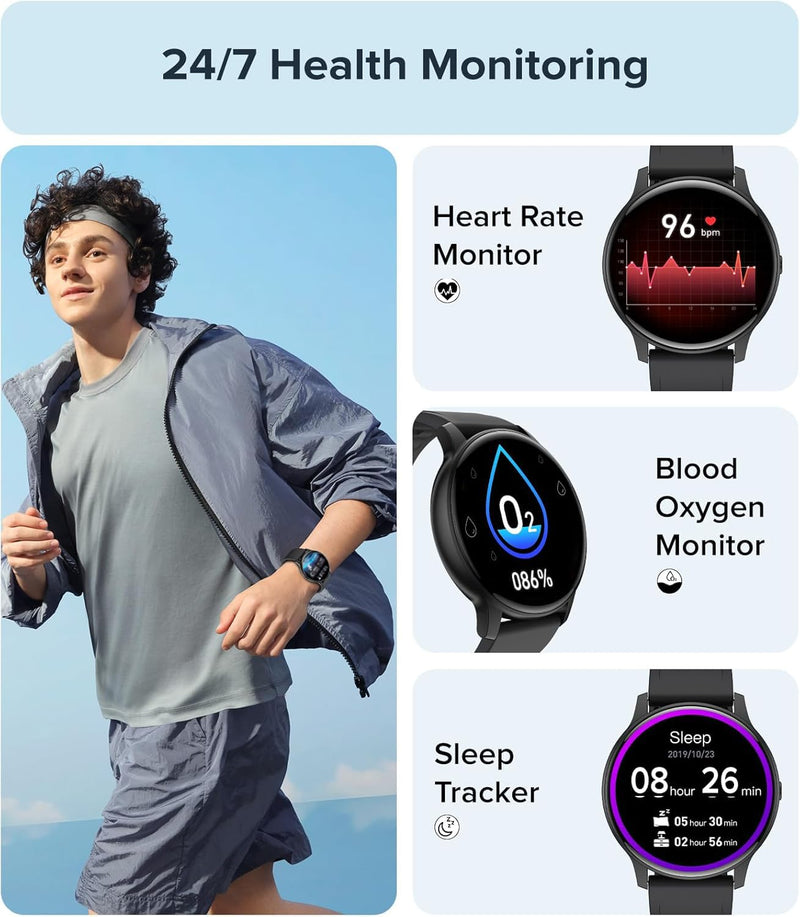 Smart Watches for Men Women, 1.3" Smart Watch(150+ DIY Dials), Fitness Tracker Smartwatch with Heart Rate/Blood Pressure/Sleep Monitor, Calories, Step Counter, IP68 Fitness Watch for Android iPhone Black