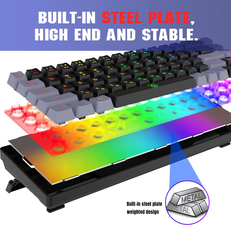 Snpurdiri 60% Gaming Keyboard,RGB Compact Mini Keyboard,Wired Computer Membrane Keyboard for Windows PC Gamers(68 Keys,Grey -Black) Grey Black