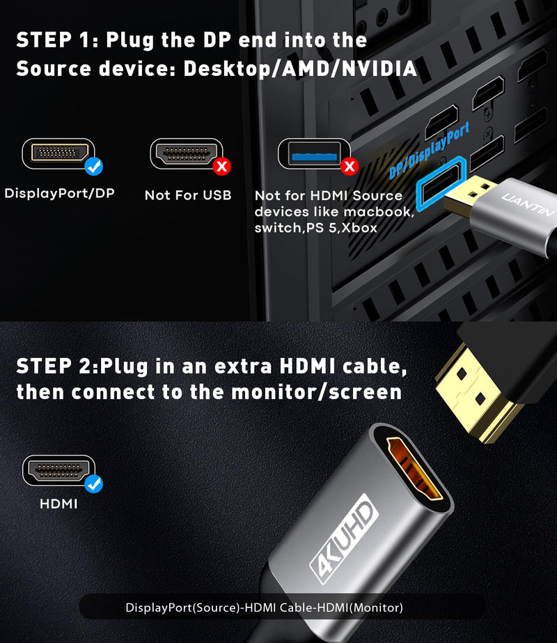 [AUSTRALIA] - UANTIN 5-Pack Display Port to HDMI 4K Adapter | Braided DP DisplayPort Male to HDMI Female Uni-Directional Converter for PC Dell HP AMD NVIDIA Laptop HDTV Monitor and Other Passive 5 Pack 