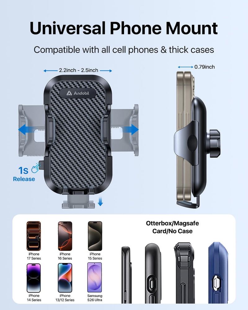 andobil Universal Car Phone Holder [Round Vent Friendly] Phone Mount for Car Circle Vent, Sturdy Clip 360° Rotation Cell Phone Car Holder Mount for Ford Mercedes Benz Toyota BMW fit iPhone Samsung Black
