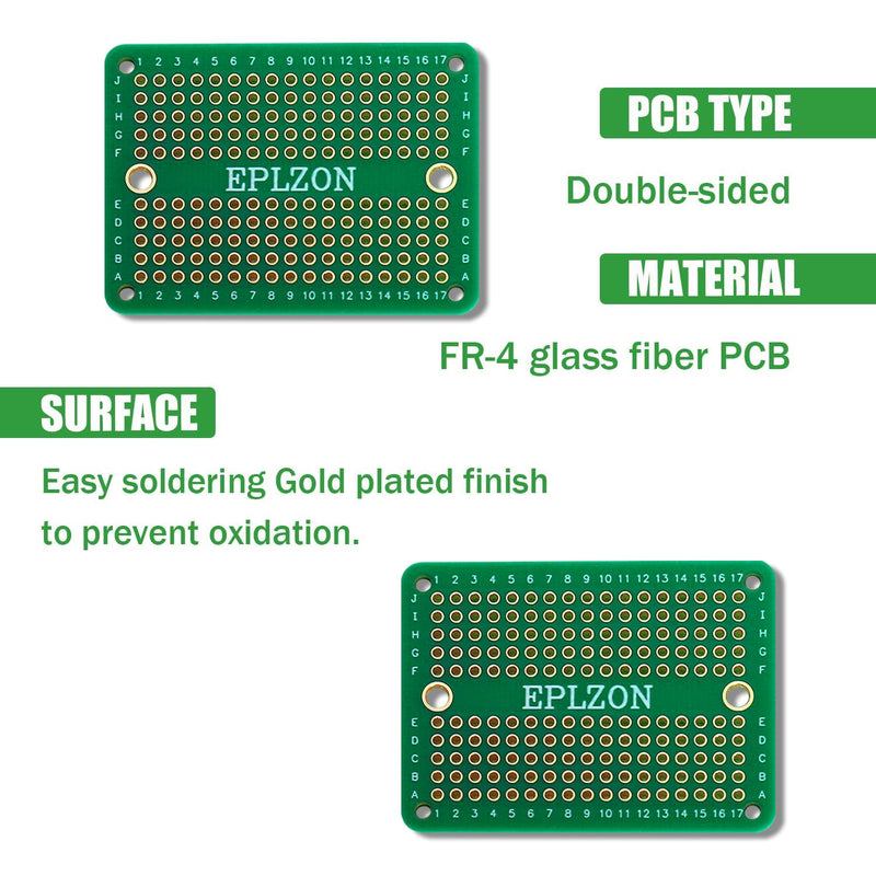 EPLZON Prototype Board Solderable Breadboard Double-Sided PCB Circuit Board for Welding, DIY Electronic Items, Green (Pack of 10) 10 Pieces, Green