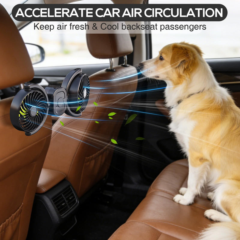 Dealswin Rechargeable Car Fan for Backseat Kids, Battery and USB Dual Power Car Fans, Independent Control 360°Adjustable Dual Head Car Seat Fan Headrest Cooling Fan for Sedan SUV RV Truck Vehicle Large Green (Rechargeable)