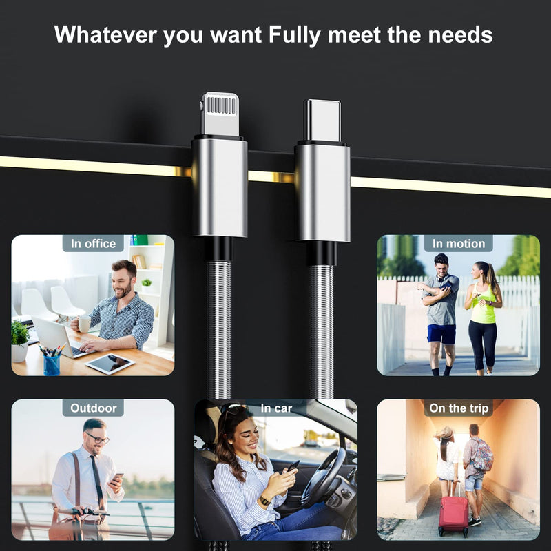 [AUSTRALIA] - 2Pack 10ft iPhone Fast Charger Cable, [Apple MFi Certified] Long USB C to Lightning Cable 10 Foot, High Fast 10 Feet Apple Charging Cord for Apple iPhone 14/14 Pro Max/13 Mini/12/11/XS/XR/8/7Plus,iPad Lightning Silver 