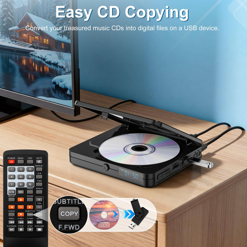 [AUSTRALIA] - Mini DVD Player with Remote Control - All Region Free 1080P HD Small Compact CD DVD Player for Smart TV & Projector, Features HDMI Output, Headphone Jack, USB 2.0 Input, PAL/NTSC Support 