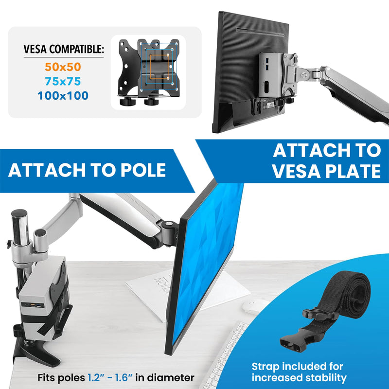 Mount-It! Adjustable Thin Client Mini PC Mount – Under Desk, Wall, Pole, or VESA Monitor Stand – Fits Mac mini, Small CPUs, Thin Clients, Docking Stations – Holds 11 lbs 0.67” - 2.8”