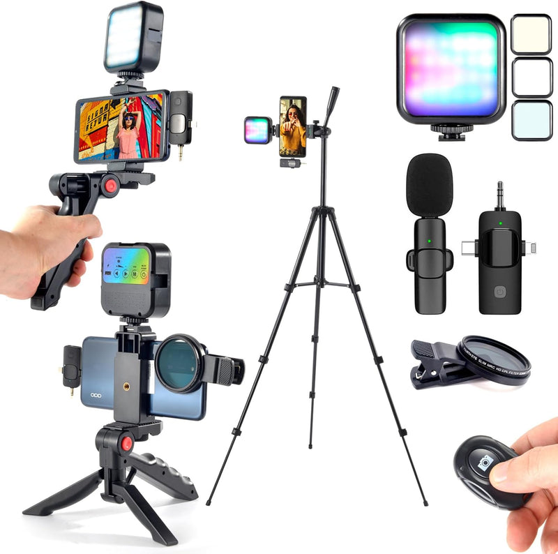 [AUSTRALIA] - YouTube Starter Kit,Vlogging Kit for iPhone Android Phone,Content Creator Kit for Blogger Vlogging Camera Kit with MicrophoneLED lightCPL lensRemote Control 