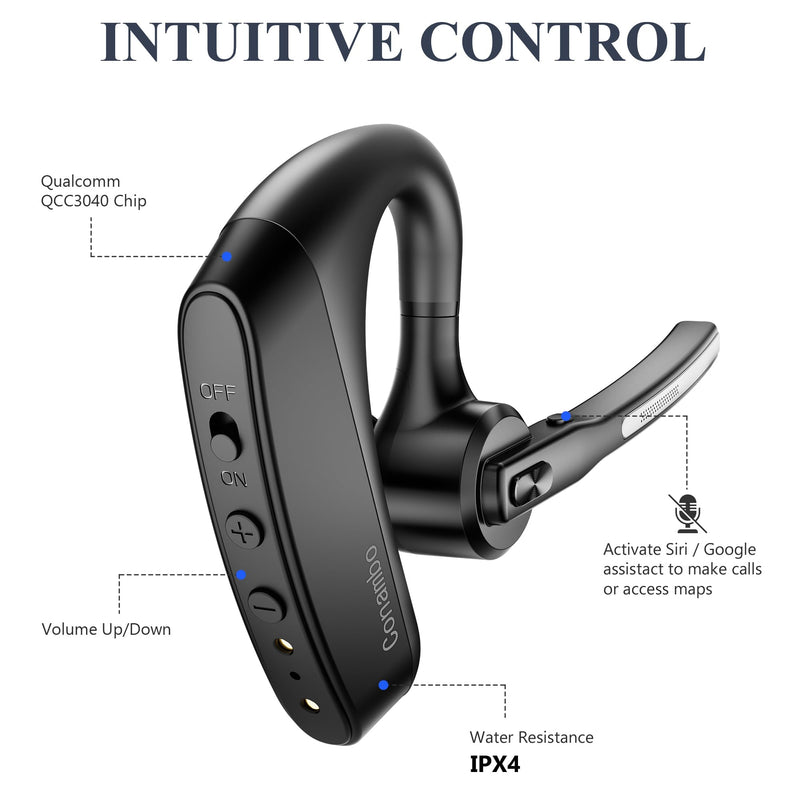 Conambo 2024 Upgraded K10C Bluetooth Headset V5.2, Wireless Headset with CVC8.0 Dual Mic Noise Cancelling 16Hrs Talking Single Ear Bluetooth Earpiece for iPhone Android Cell Phone Trucker Office Work