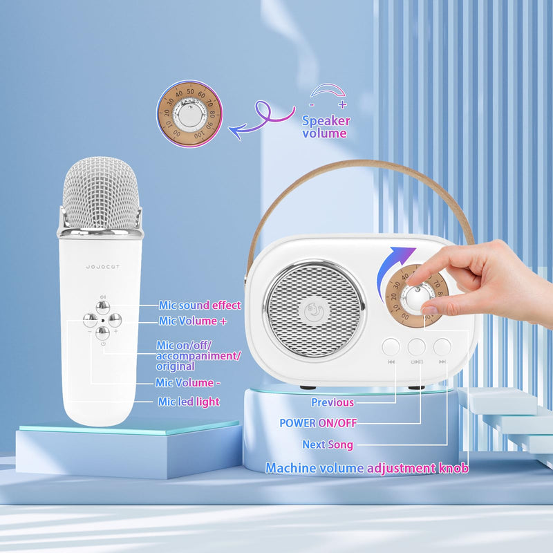[AUSTRALIA] - Mini Karaoke Machine for Kids,Portable Bluetooth Speaker with 2 Wireless Microphone,Toys for Girls Boys Gifts,Retro Speaker Set Stereo Sound Enhanced Bass for Home Party Birthday (White) White 
