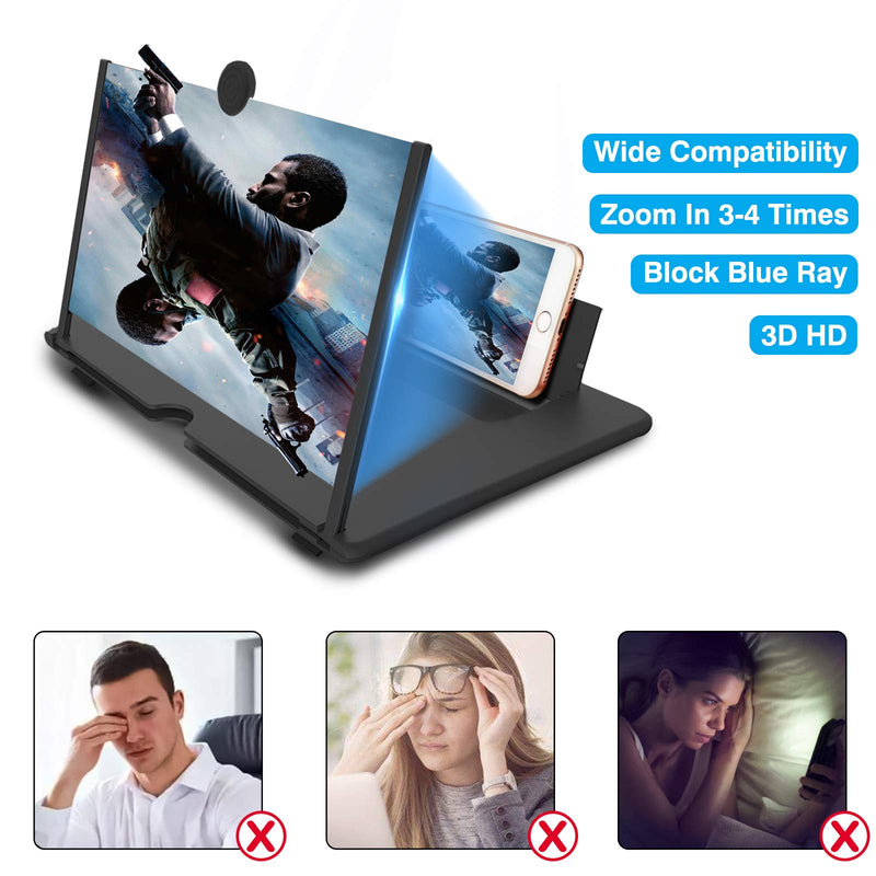 14 inch Screen Magnifier for Cell Phone 3D Magnifier Screen Enlarger for Movies,Videos,Reading,Gaming-Screen Amplifie with Foldable Phone Stand Holder.Compatible with All Smartphones -Black Black