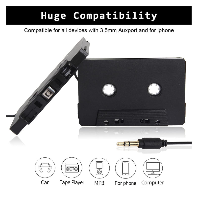 ASHATA Car Audio Cassette Adapter, 3.5mm Auxillary Cable Cassette Receiver,Stereo Audio Tape Converter, Cassette Tape to Aux Adapter,for Vintage Car,Radio