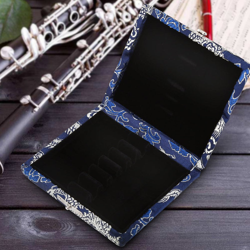 Bassoon Reeds Case,Wooden + Silk Cloth Cover Reed Case Holder Storage Box for 6pcs Oboe Reeds Strong Clarinet Reed Box (Blue)