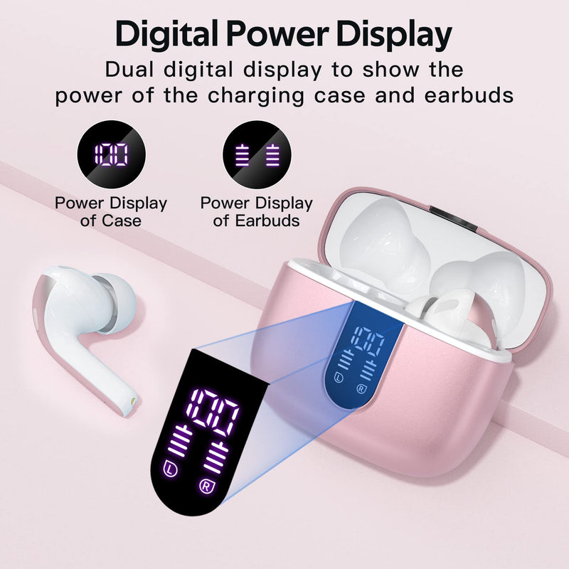 TAGRY 2 Sets X08 Pink and White Bluetooth Headphones True Wireless Earbuds 60H Playback Ear Buds with Wireless Charging Case in-Ear Earbuds with Mic