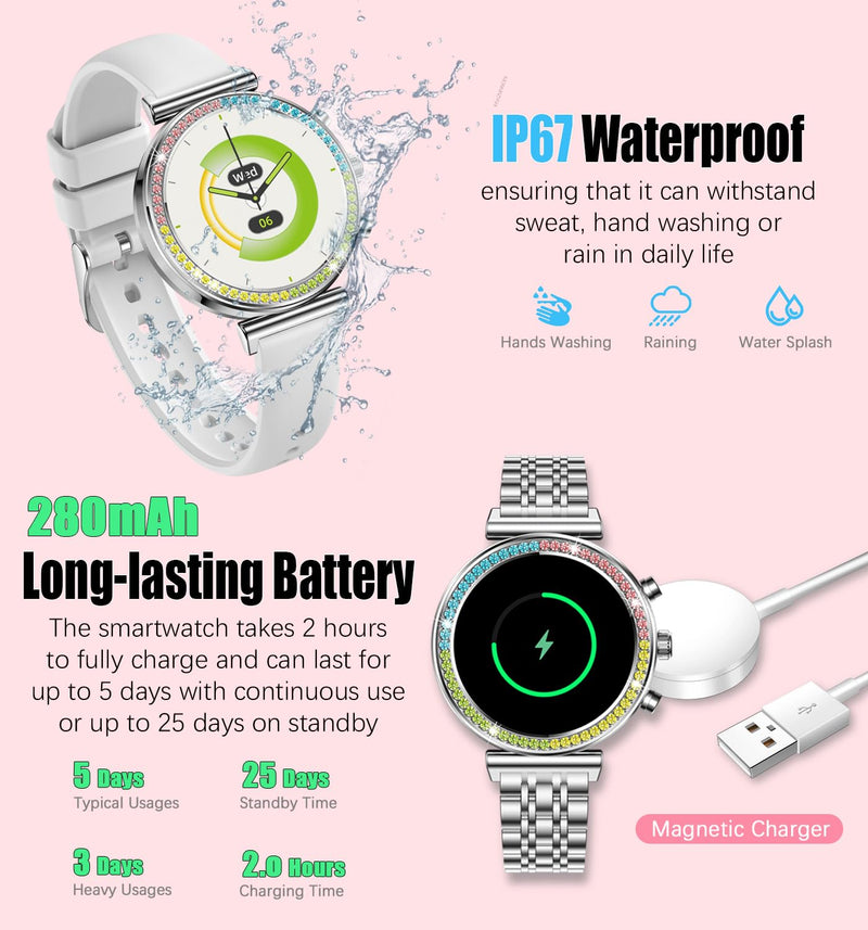 Fitness Smart Watch for Women, 1.27" HD Display, Bluetooth Calls, Waterproof Sports Women's Smartwatch, Heart Rate Monitor, Pedometer – Compatible with Android & iOS (Full Silver) Full Silver