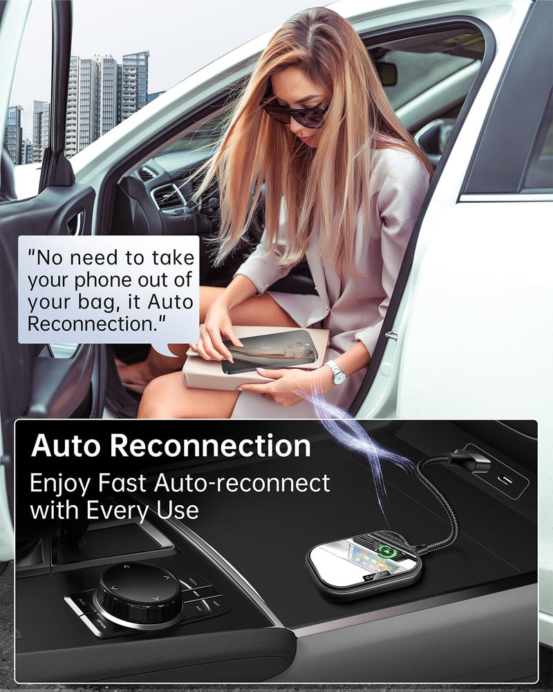 Wireless CarPlay Adapter for Apple iPhone, Converts Factory Wired CarPlay to Wireless CarPlay 2024 Upgrade Plug & Play Auto Connect Fast Easy Use for Cars from 2017 & iPhone iOS Black Dark Black