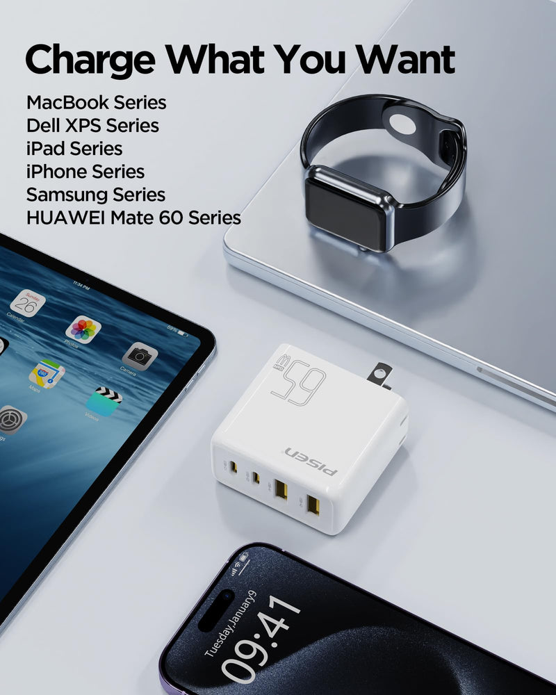 65W USB C Charger - USB C Fast Charger Block with 4FT Type C to C Cable, GaN Charger PPS 4-Port Fast Compact Foldable, USB Wall Charger for MacBook Pro/Air, iPad Pro, Galaxy S23, iPhone Series