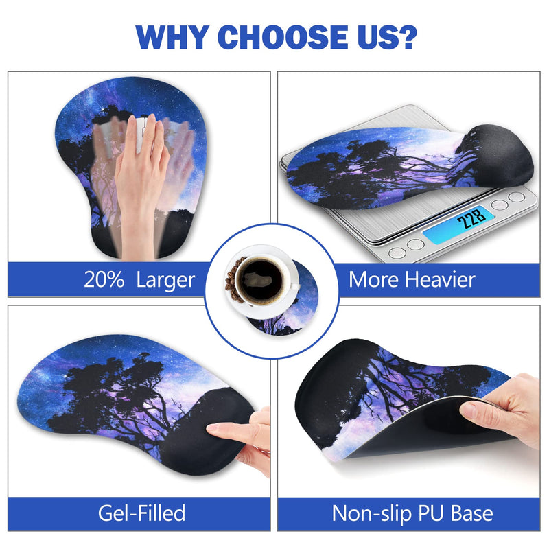 AIMSA Ergonomic Mouse Pad with Wrist Support Gel, Wrist Rest Pad Non-Slip PU Base Comfortable Laptop, Computer Mousepad for Office, Home, Easy Typing & Pain Relief, Tree Galaxy