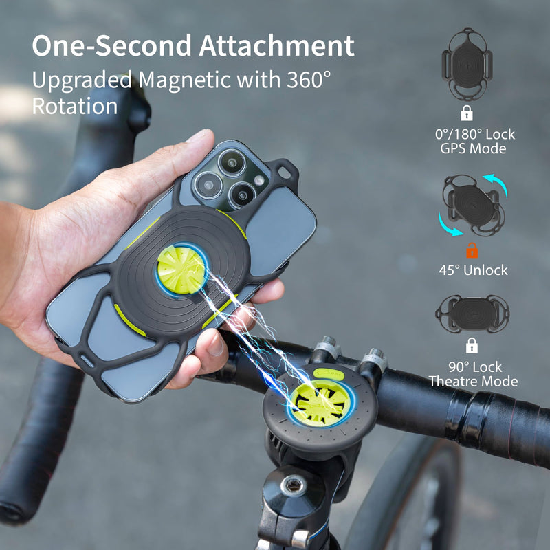 Bone Bike Tie Connect Kit 2 Magnetic, Quick Release 360° Rotation Universal Road Bike Phone Mount for Stem & Handlebar, Fits 4.7"-7.2" Phones iPhone 15 Pro Max/Plus, 14 Pro Max, Samsung S24, and More