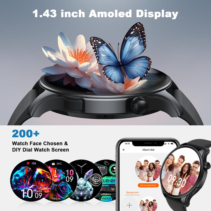 Smart Watch for Men Women Fitness: Make Answer Call Smart Watches for Men Digital Watches Waterproof Running Step Tracker Smartwatch Android Phone iPhone Samsung Compatible Sleep Heart Rate Monitor Black