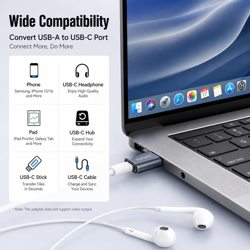 USB to USB C Adapter 2 Pack, 3.2 USB C Female to USB A Male OTG Adapter, USB 2.0 480Mbps Charging & Data Sync for Apple, Samsung Galaxy, Google Pixel and USB-C Devices