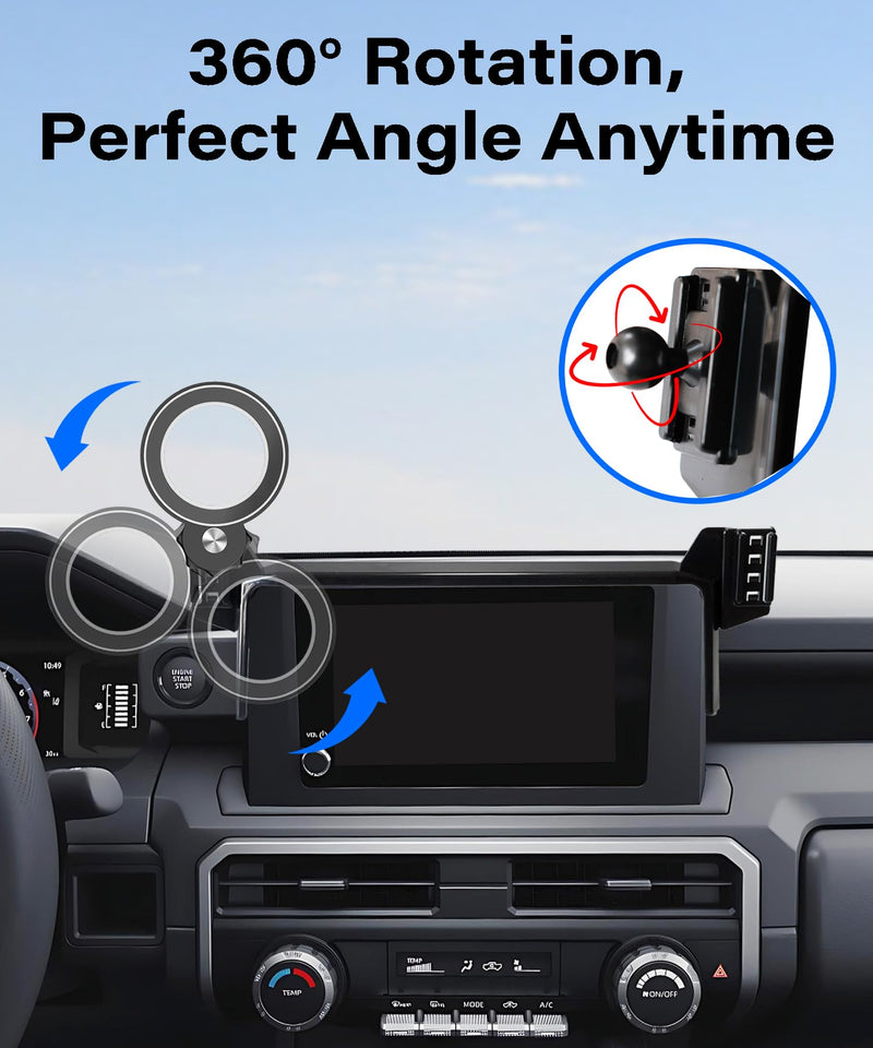 Car Phone Holder for Toyota Tacoma 2024-2026/4Runner 2025-2026 Accessories | 8" Screen Clip MagSafe Strong Magnetic Cell Phone Mount, Dual Slots Holders for Driver & Passenger,360° Rotatable Handsfree for Tacoma 2024-2026/4Runner 2025-2026 (8" Screen)