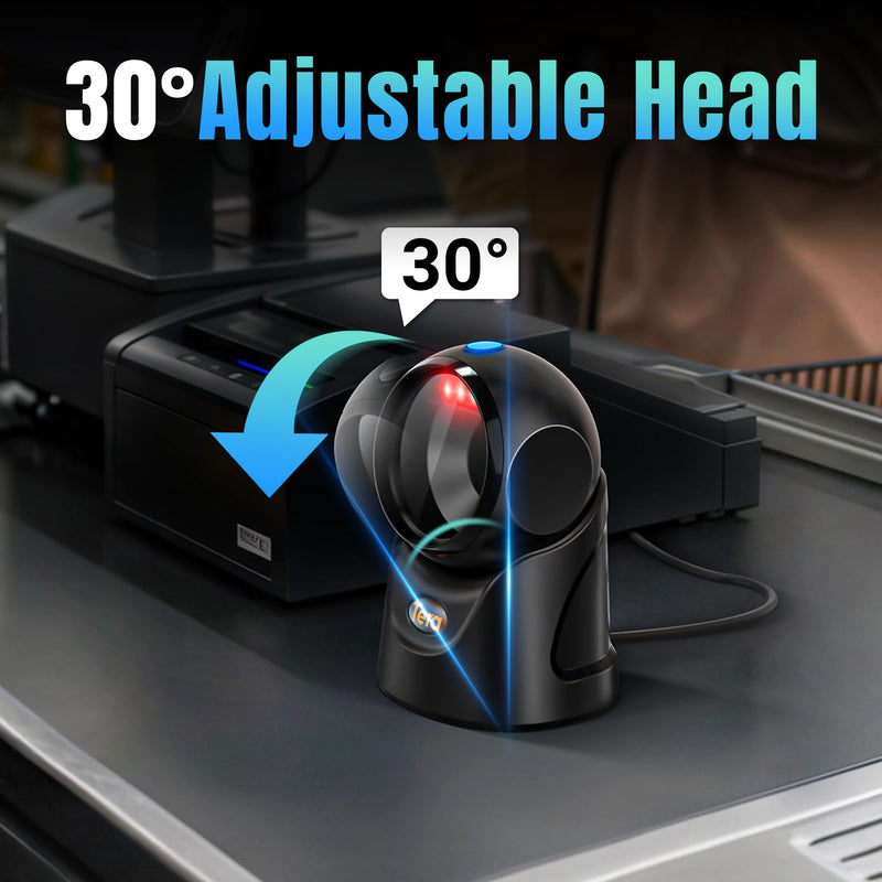 Tera Barcode Scanner Handsfree Omnidirectional: Desktop 1D 2D QR USB Wired Adjustable Angle Plug and Play Bar Code Reader for POS Supermarket Retail Store Mobile Payment Model 9700 Black