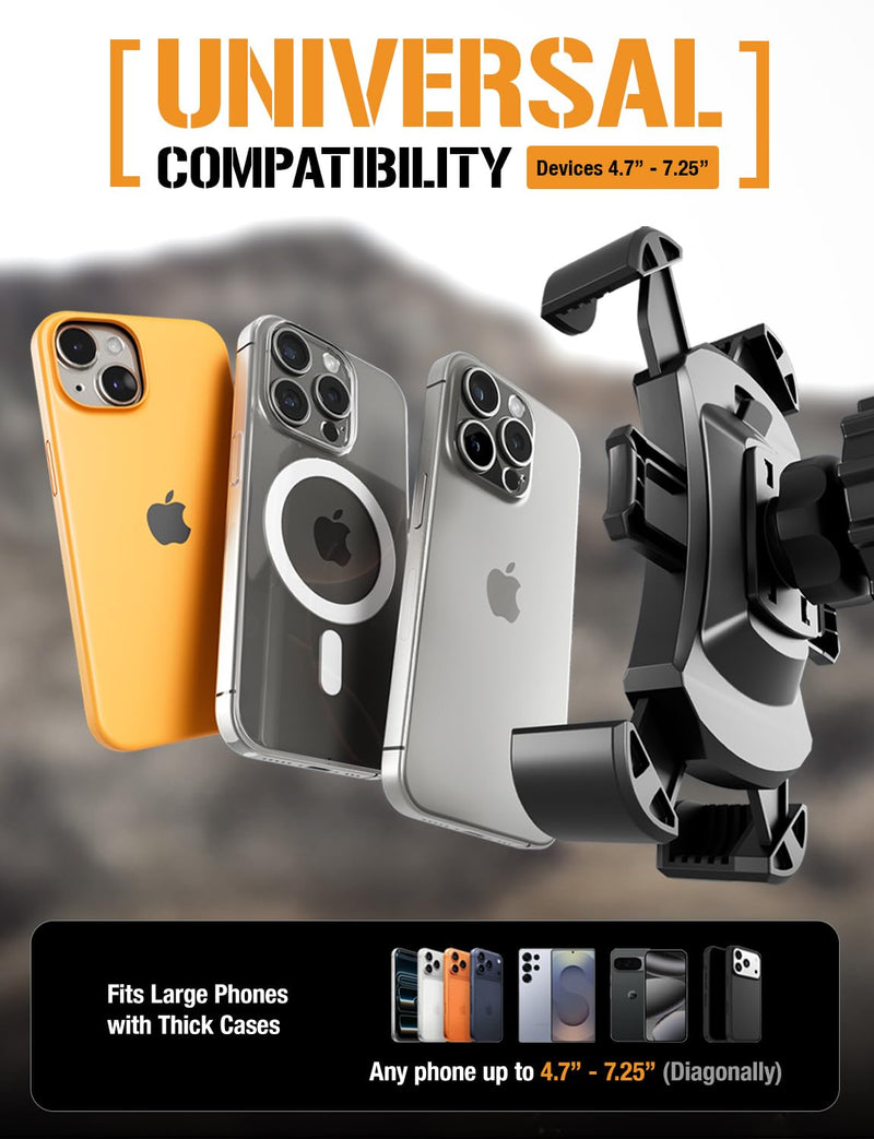 ToughTested Mammoth Truck Car Phone Holder Mount Vibration Absorbing Holder | 360° rotating phone holder for car with extra-large suction cup, expandable claw grip, and one-hand quick release Mobile Mount