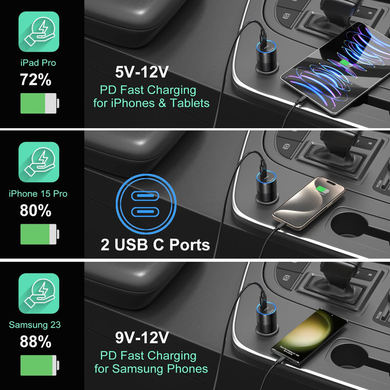 10 Pack USB C Car Chargers, Dual 12V USB C & USB Car Charger Apdaters PD&QC 3.0 Fast Charging Cigarette Lighter Plug