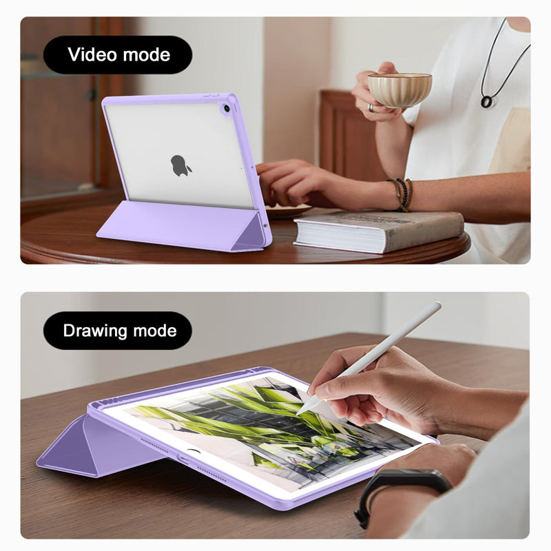 iPad 9th Generation Case 2021/iPad 8th Generation Case 2020 10.2 Inch with Pencil Holder, iPad 7th Gen 2019 Case with Clear Transparent Back, Auto Wake/Sleep Cover(Clove Purple) Clove Purple